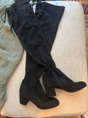 Over-the-Knee Black Suede Boots - Women's